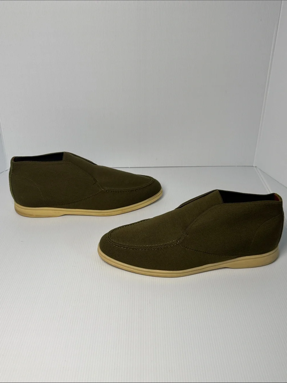 LORO PIANA Open Knitted Walk Ankle Boot Men's Dark Olive Green Wish Wool 44 / 11